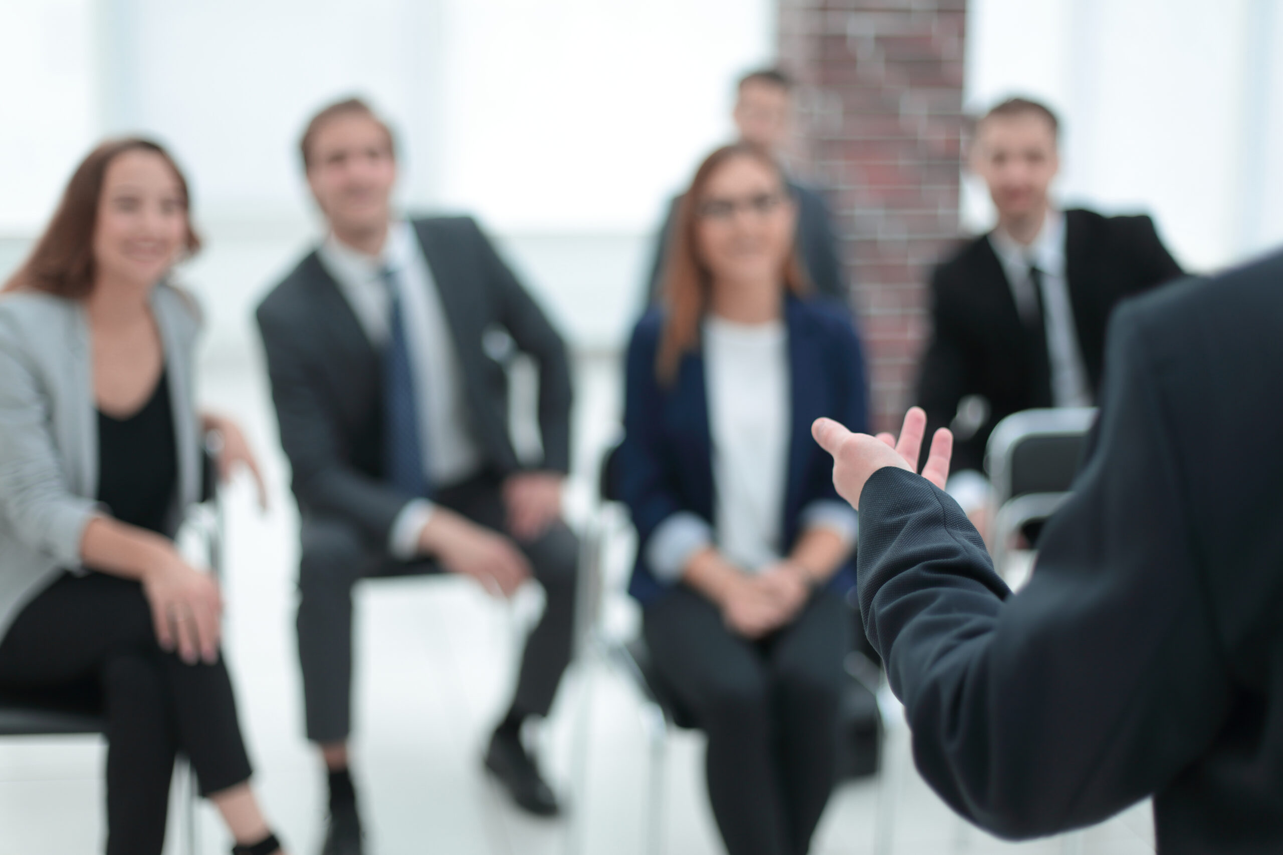 Businessman is making speech at conference room